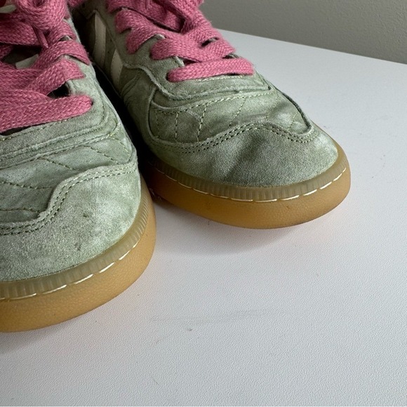 Coolway Goal Suede Gum Sole Lace-up Sneakers Size 7 Green Khaki Pink Laces - Picture 4 of 12
